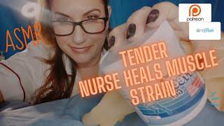 [ASMR] TENDER NURSE ATTENDS TO YOUR MUSCLE STRAIN .#roleplay #asmrmedical #cosplay #glovesounds