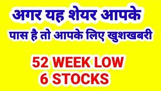 अगर यह शेयर आपके पास है तो आपके लिए खुशखबरी, 52 WEEK LOW 6 STOCKS.