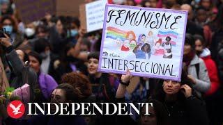 Live: Thousands march to mark International Women’s Day in Spain