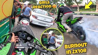 Burnout in Zx10r Girls Reaction on my Zx10r || training back work out ️‍️