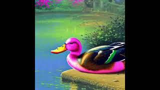 AI-Generated Pink Duck in the Style of Thomas Kinkade