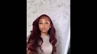 99J burgundy body wave human hair wigs installed//NY HAIR Aliexpress