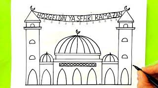 Çok Kolay Cami Çizimi - Hoşgeldin Ramazan  Ramazan Resmi Çizimi - Adım Adım Cami Nasıl Çizilir