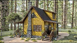 Rustic Comfort: 16'x26' (5x8m) Log Cabin with Loft & Stone Chimney | Smart Floor Plan