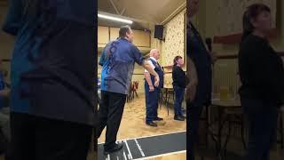 Jackpot Adrian Lewis slow motion darts throw.  Exhibition Devizes 2023.