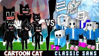CARTOON CAT Team vs. Classic Sans Team in Minecraft!(Who is stronger?!)