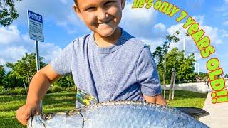 MULLET RUN! In one day this 7 year old catches GIANT SHARKS TARPON SNOOK JACKS MACKEREL and more!