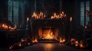 Spooky Halloween Fireplace Ambience |  Stormy Night with Crackling Fire, Haunted Halloween Mansion