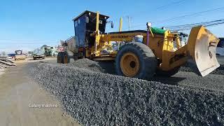 Amazing action motor grader MATADOR MG17 spreading Gravel and Water tanker Road construction