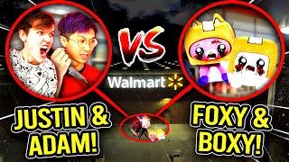 DRONE CATCHES REAL LANKYBOX FOXY & BOXY RUNNING AROUND WALMART!! (JUSTIN & ADAM ATTACKED)