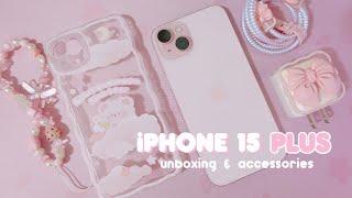 iPhone 15 Plus Pink 256GB unboxing, accessories, setup, pastel aesthetic