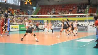 Hui Ruoqi & Chunlei Zeng spikes against Team Germany - Semifinal Montreux Master Volley 2014