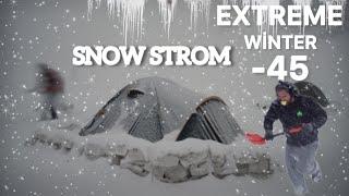 Extreme winter snow storm -44C FREEZING COLD WINTER CAMPING ALONE in a HOT TENT