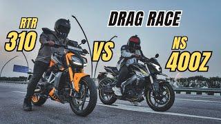 Tvs Apache RTR 310 Vs Bajaj Pulsar Ns400Z Drag Race