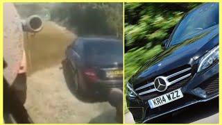 Moment angry farmer covers Mercedes in SLURRY after owner parked on his field 'to go to the beach'