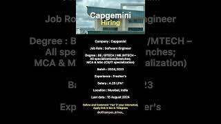 Capgemini hiring for software engineer ‼️ #shorts #short #jobs #hiring #software