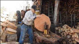 Junkyard Fugitive Splits Again: Antique Tractor and Homemade Splitter in The Woodpile