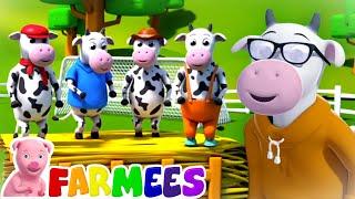 Five Little Cows Jumping on the Bed | Nursery Rhymes & Baby Songs | Animal Cartoon - Farmees