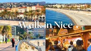 Walk in Nice in December, Old town, Christmas market, Promenade des Anglais, Nice Travel in Winter