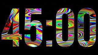 45 Minute 45:00 Countdown Timer Neon Rainbow Fluid Color Swirls | Liquid | Mindful Minutes