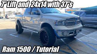 7 inch / 7"  Lift on a 2012-2018 Ram 1500 24x14 & 37" Tires and fox shocks. Suspension Tutorial