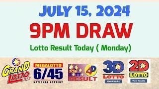 Lotto Result Today 9pm draw July 15, 2024 6/55 6/45 4D Swertres Ez2 PCSO#lotto