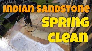 Indian Sandstone Pressure Washed Then Soft Washed Using A Brush And An X-Jet