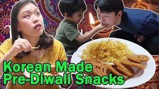 Korean Made Diwali Snacks | Diwali Reaction by Korean│Rangoli│Chakail│muruku│Shev│Idly│Diwali Vlog