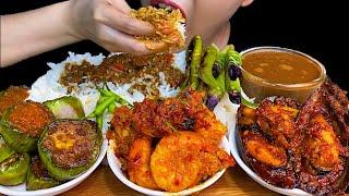 MUKBANG EATING||SPICY PRAWN CURRY, FRIED THAI EGGPLANTS, SPICY MUSSELS CURRY