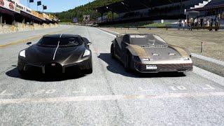 Quadra Turbo-R V-Tech Cyberpunk 2077 vs Bugatti La Voiture Noire at Old SPA