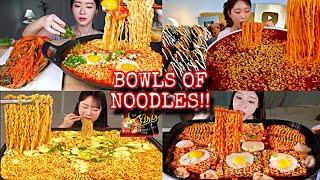 MUKBANGERS EATING BOWL OF RAMEN NOODLES!️BIG BITES COMPILATIONNOODLES MUKBANG COMPILATION