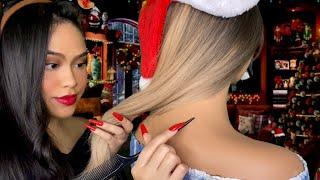 ASMR Girl At North Pole Sleepover Plays W/ Your Hair + Back Scratch & Face Painting, light gum