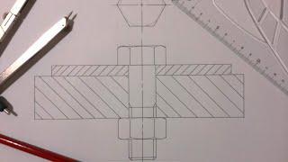 How to draw a bolt and nut in a sectional view