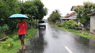 Walking Rain | Relaxing walk in the rain and beautiful village views | Suara Hujan ASMR