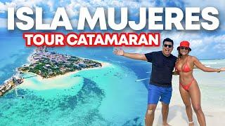 ISLA MUJERES en CATAMARÁN  ¡El tour MÁS COMPLETO!  Barra Libre, Snorkel & Buffet TODO INCLUIDO 4K