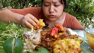 Eating mutton fats, innards,local chicken with 2 king chilli|| northeast naga mukbang