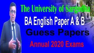 BA English Paper A & B Guess Papers Annual 2020 Exams the University of Sargodha