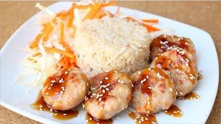 ข้าวหน้าเบอร์เกอร์หมู ซอสเทอริยากิ / Brown Rice With Pork Berger  ( สูตรไม่ยอมอ้วน )