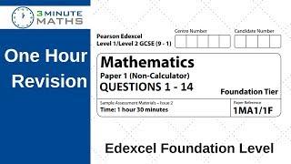 Edexcel Foundation GCSE maths paper 1 non calculator - questions 1 - 14