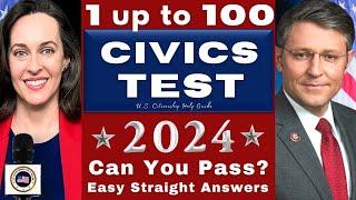 1 to 100 Civics Test 2024 Challenge with Easy Direct Answers, US Citizenship, Ciudadania Americana