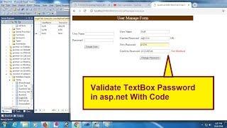 password validation in asp.net with sql database using c# code. textbox validation