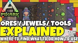 PIX ARK HOW TO FIND GOLD RUBY IRON ALL ORES ! MAGIC STONES! BEST TOOLS TO USE!