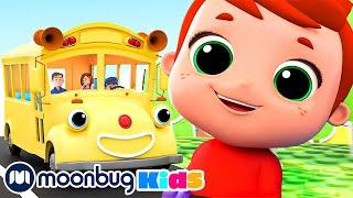 Wheels On The Bus (Baby Takes The Wheel)| Little Angel| Moonbug Kids Learn English & Karaoke Time