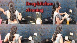 My Deep Kitchen Cleaning vlogs || Work from home vlogs Indian Housewife || saree vlogs