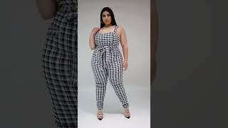 Plus size models lifestyle curvy woman in Clemente jumpsuit.plus size women Fashion beauty.