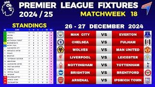 EPL FIXTURES TODAY - Matchweek 18 • EPL Table Standings Today • Premier League Fixtures 2024/25