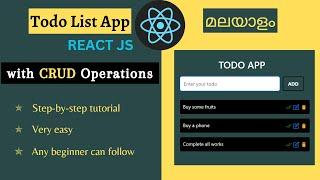 Modern TODO App with CRUD operations - React JS | Very easy tutorial | MALAYALAM | #react #reactjs