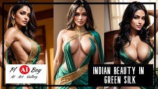 4K AI LOOKBOOK | AI Models |  Indian Beauty in Green Silk  4K