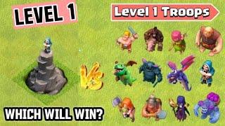 Level 1 Wizard Tower vs Troops |  clash of clans | clashverse | war3star