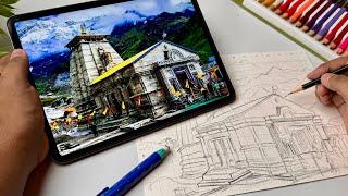 How To Draw Kedarnath Temple,  Kedarnath Temple Drawing,  Outline Tutorial 